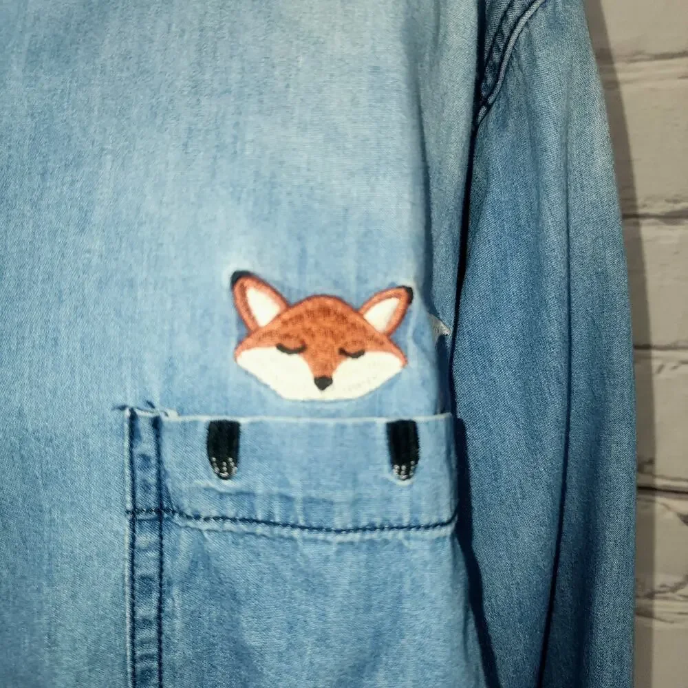 Torrid Shirt Fox In the Pocket Button Up‎ Chambray Denim Classic Fit - Picture 4 of 8